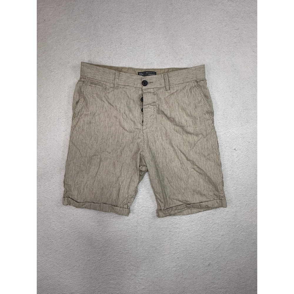 Denim Co Mens Tan Striped Straight Fit Shorts Size W32 Button Fly Casual Summer